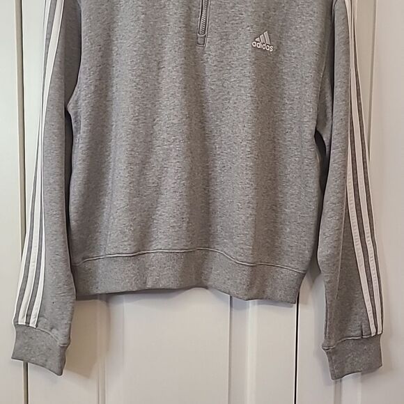 adidas Women's Essentials 3-Stripes Quarter-Zip Sweatshirt Gray and White Size L - Picture 5 of 12